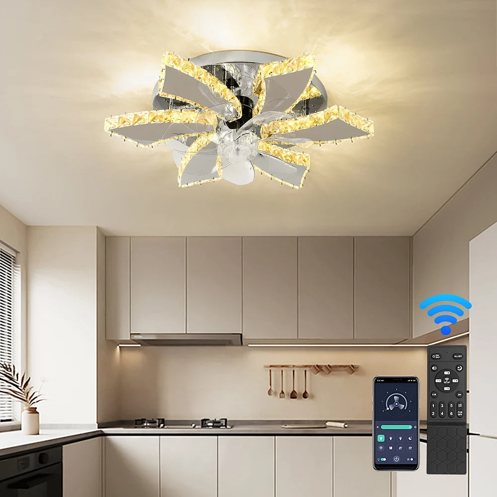 Modern Luxury Crystal Ceiling Fan Chandelier