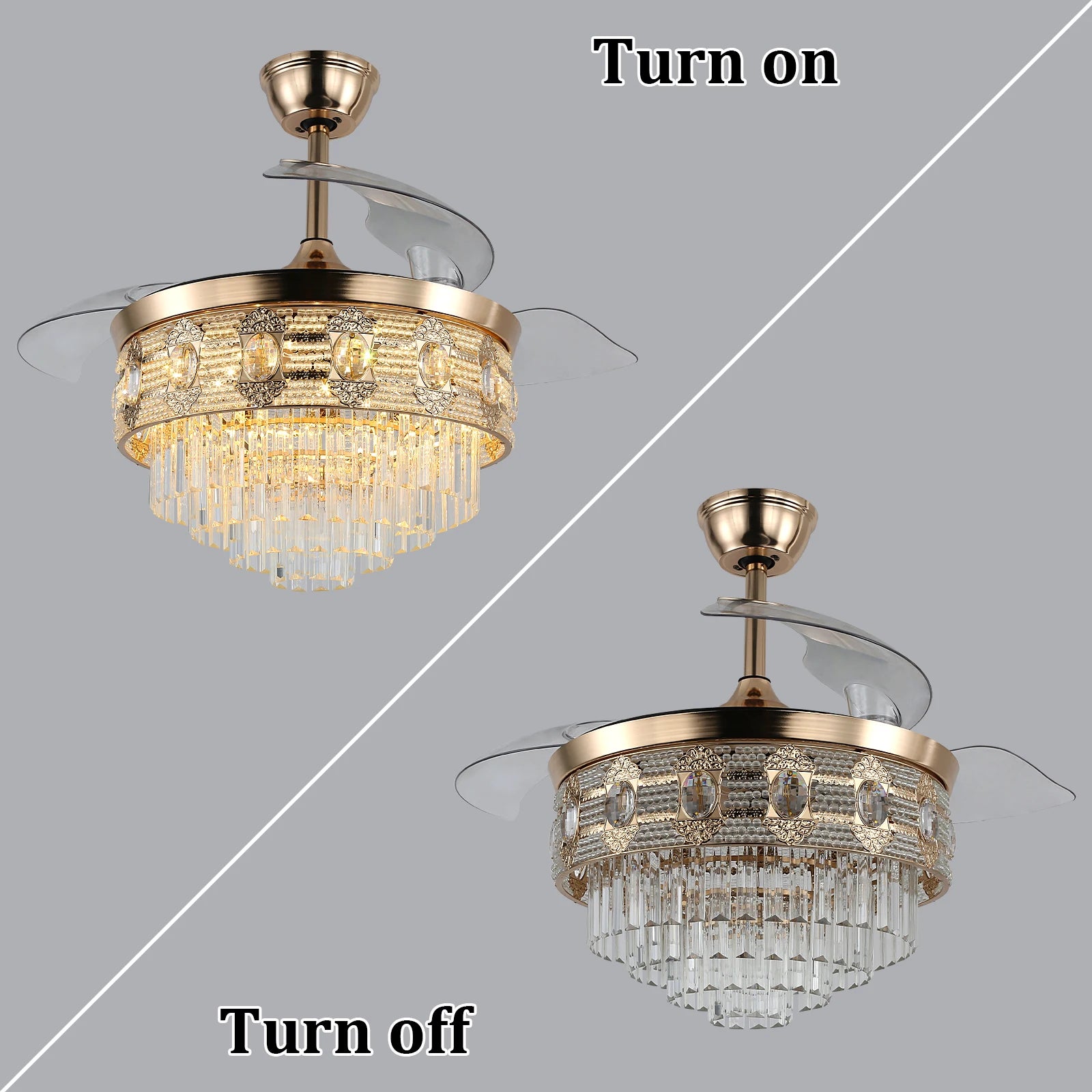 Luxury Gold Smart Ceiling Fan Chandelier - 42"