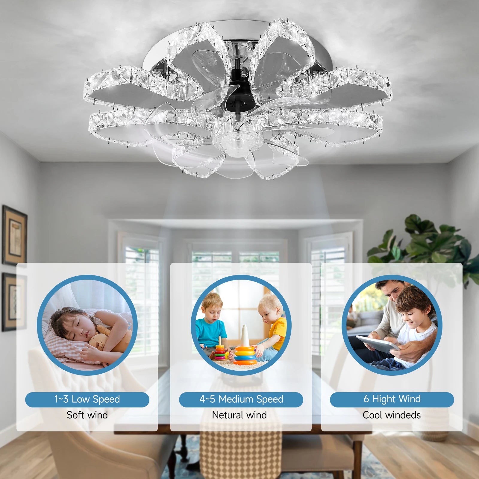 Modern Luxury Crystal Ceiling Fan Chandelier