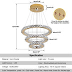 French Luxury 3-Ring Crystal Chandelier - Modern LED Light