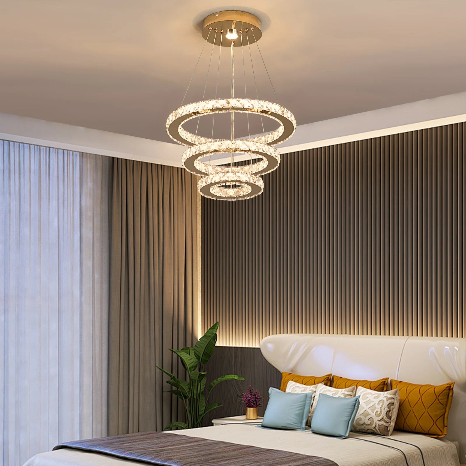 French Luxury 3-Ring Crystal Chandelier - Modern LED Light