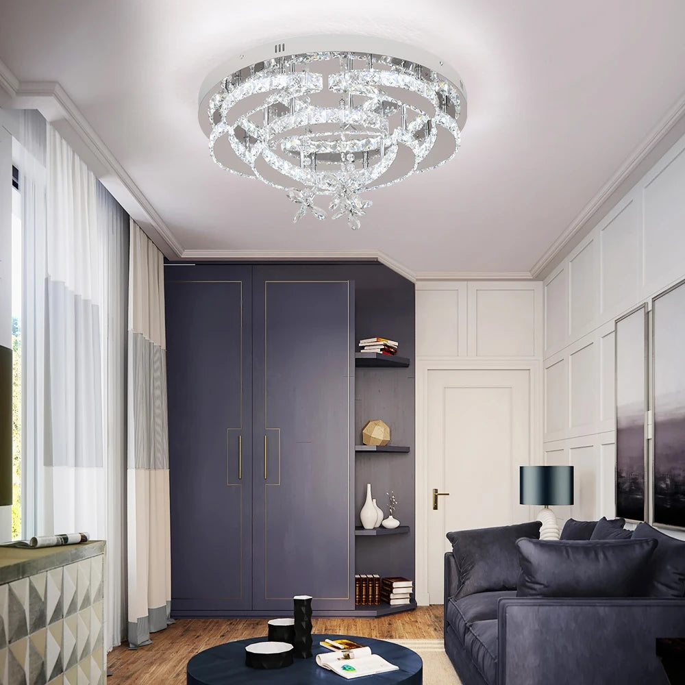 Luxury K9 Crystal Chandelier - Modern Dimmable LED Flush Mount