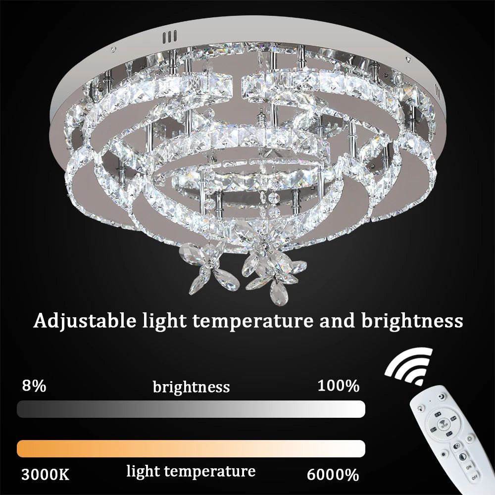 Luxury K9 Crystal Chandelier - Modern Dimmable LED Flush Mount