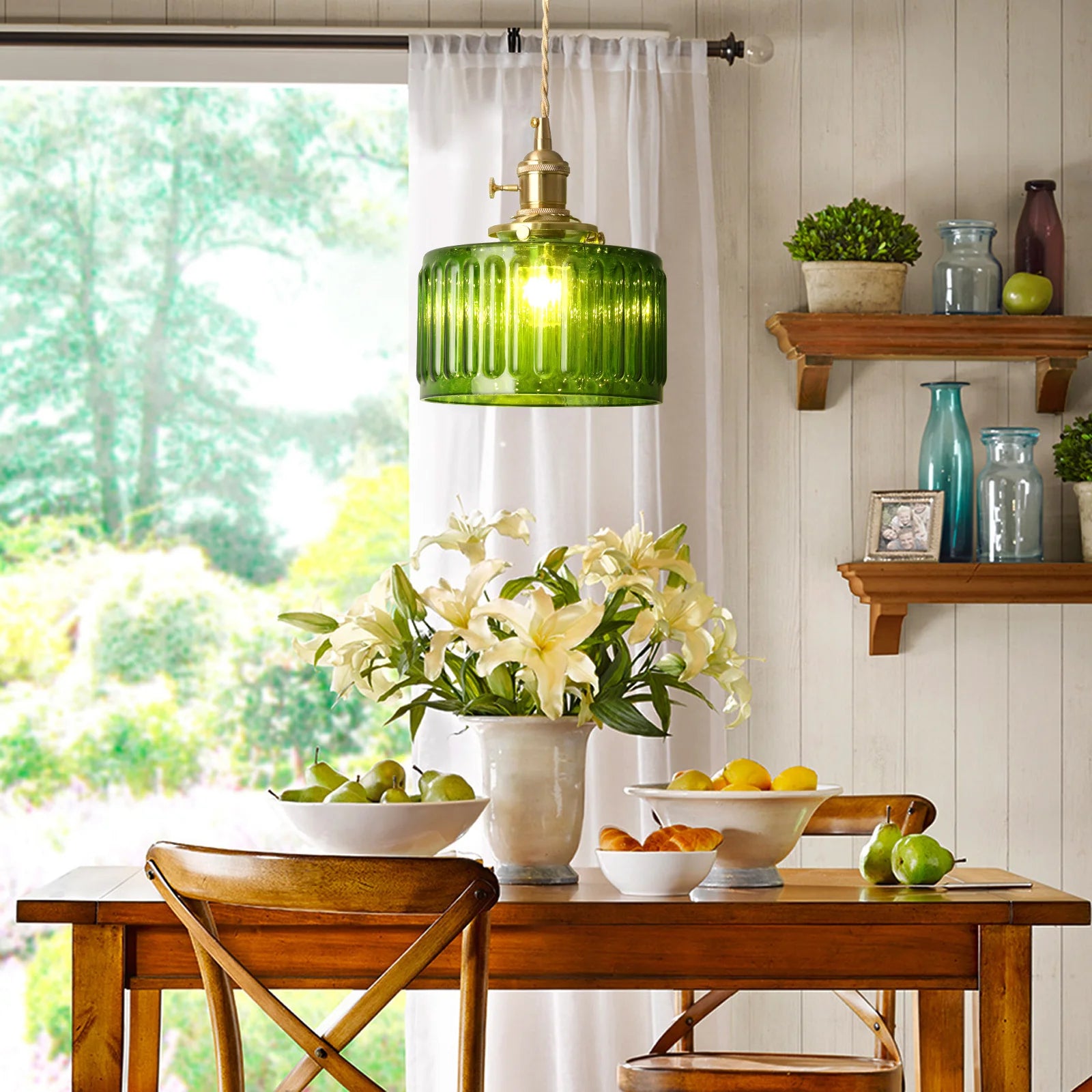 Retro Green Glass Crystal Pendant Light