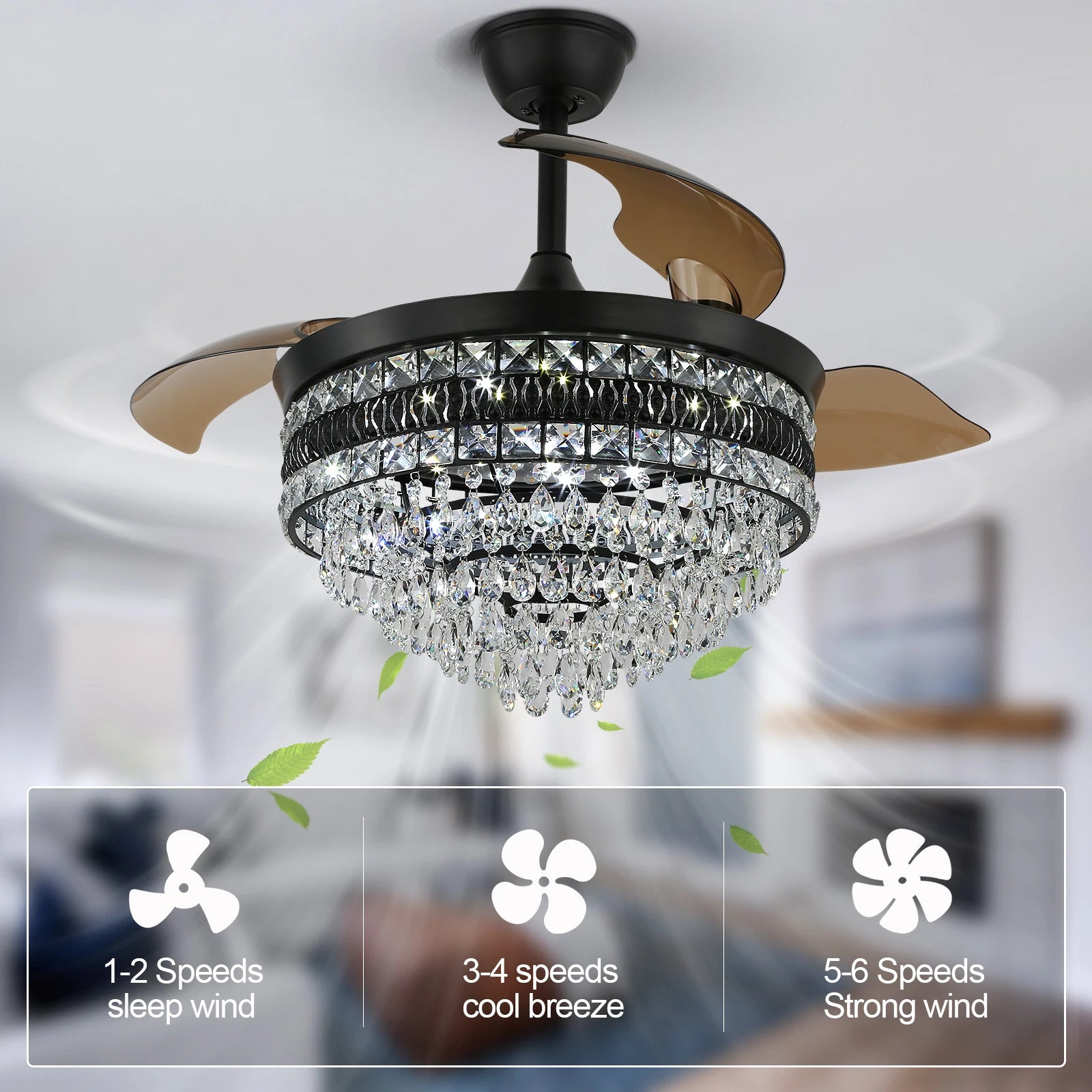 Luxury Gold Smart Ceiling Fan Chandelier - 42"