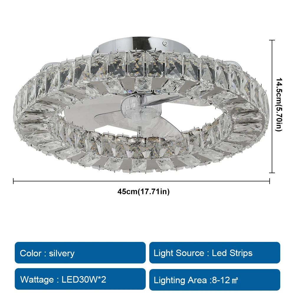 Luxury Crystal Chandelier Ceiling Fan with LED & Remote