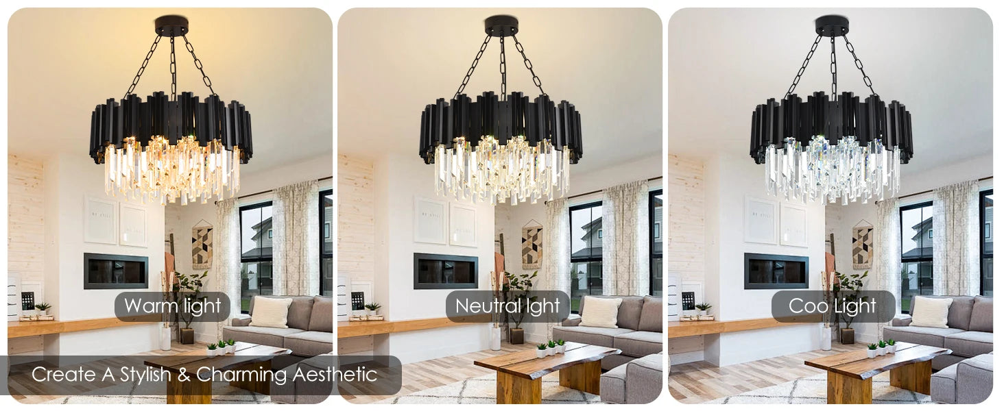 Modern Black Crystal Chandelier - Luxury 9-Light Fixture