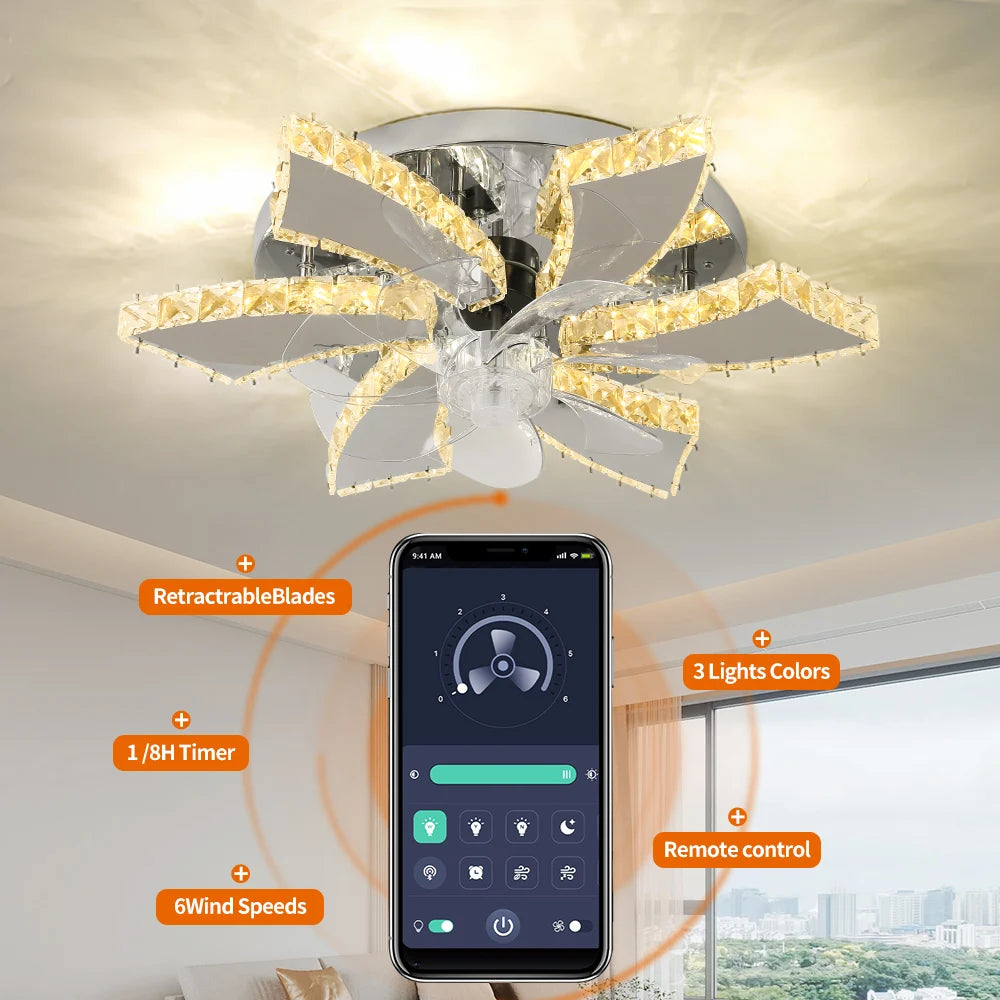Modern Luxury Crystal Ceiling Fan Chandelier