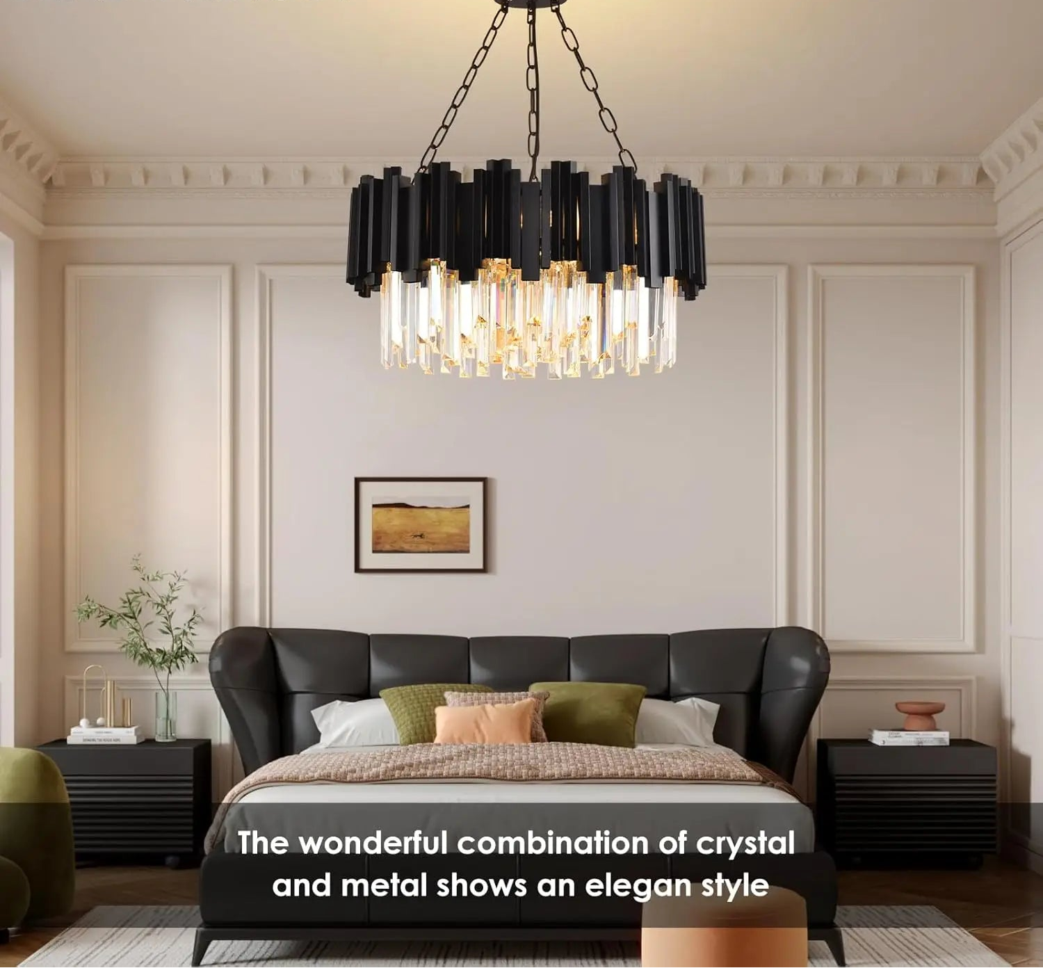 Modern Black Crystal Chandelier - Luxury 9-Light Fixture