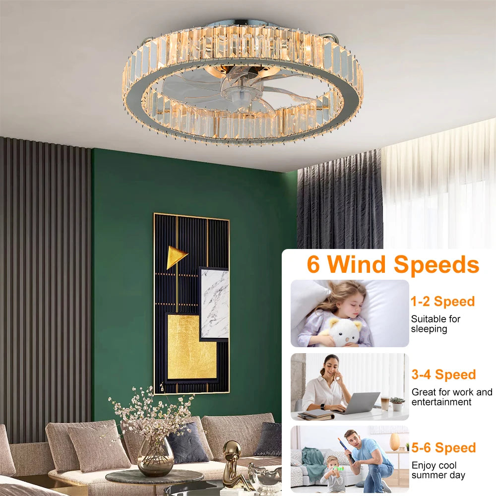 Luxury Crystal Chandelier Ceiling Fan with LED & Remote