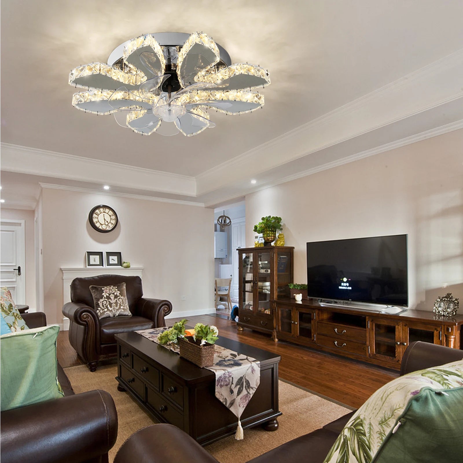 Modern Luxury Crystal Ceiling Fan Chandelier