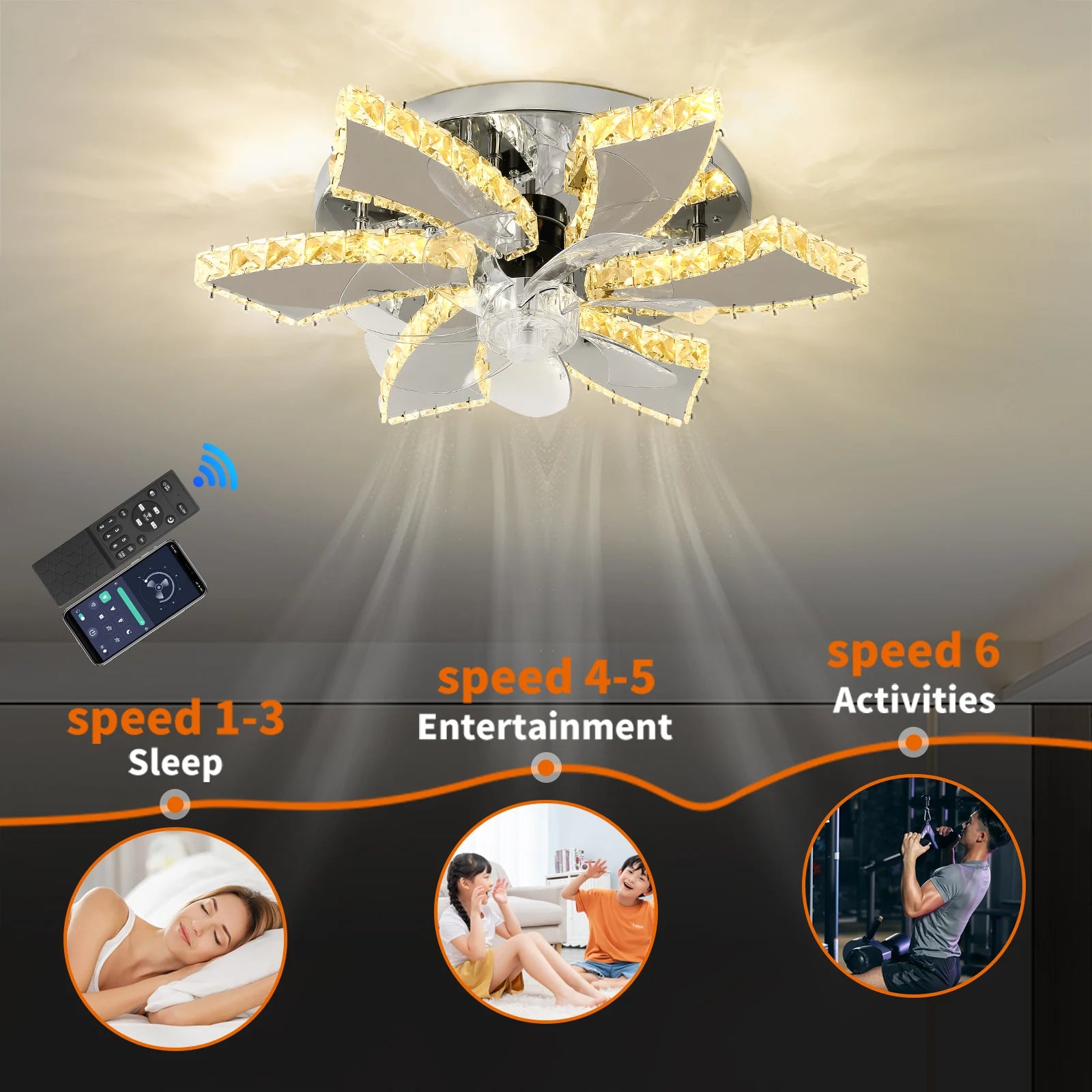 Modern Luxury Crystal Ceiling Fan Chandelier