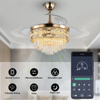 Luxury Gold Smart Ceiling Fan Chandelier - 42"