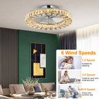 Luxury Crystal Chandelier Ceiling Fan with LED & Remote