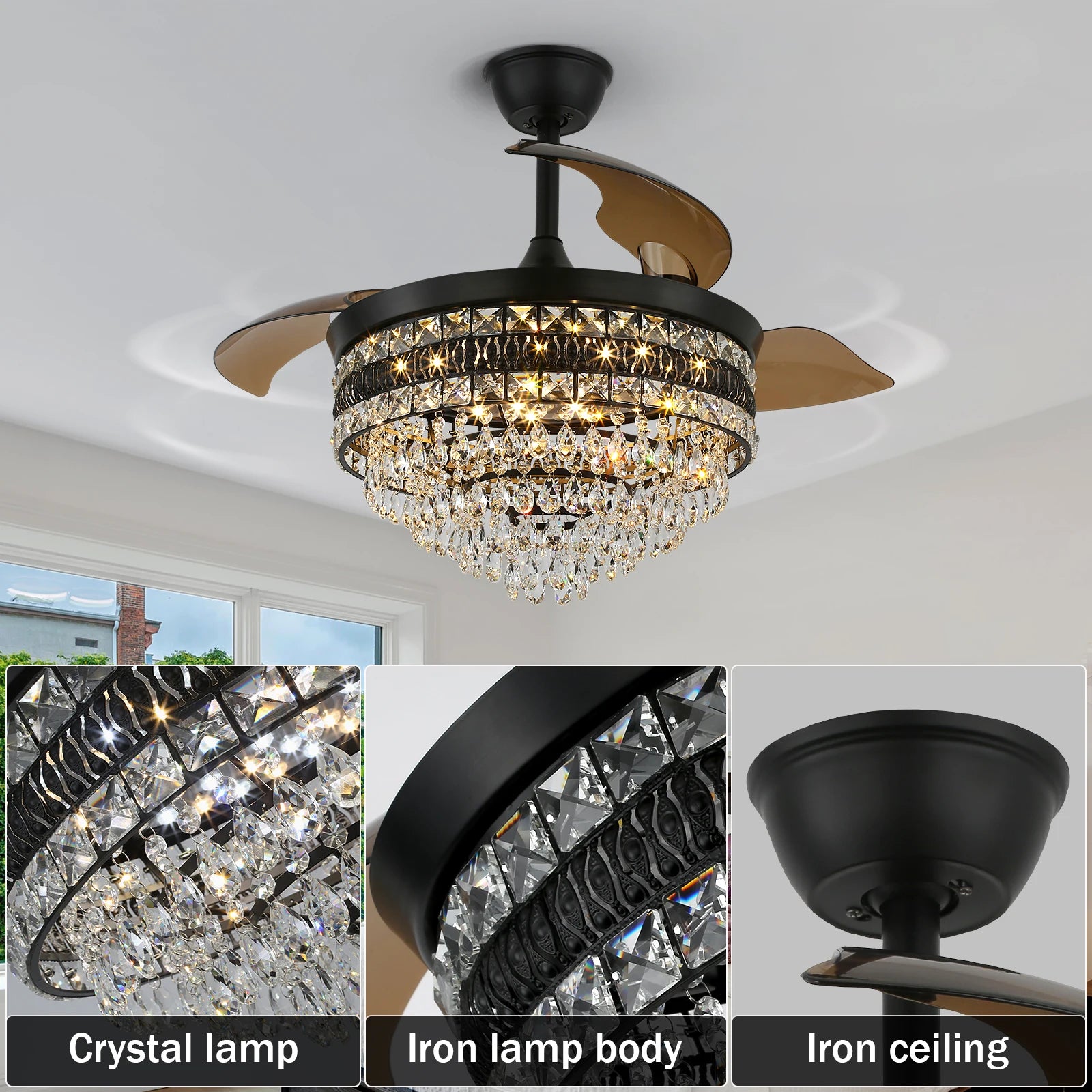 Luxury Gold Smart Ceiling Fan Chandelier - 42"