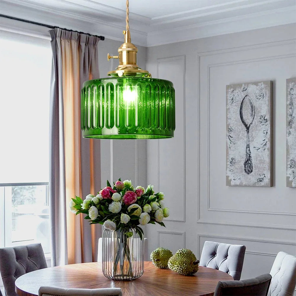 Retro Green Glass Crystal Pendant Light