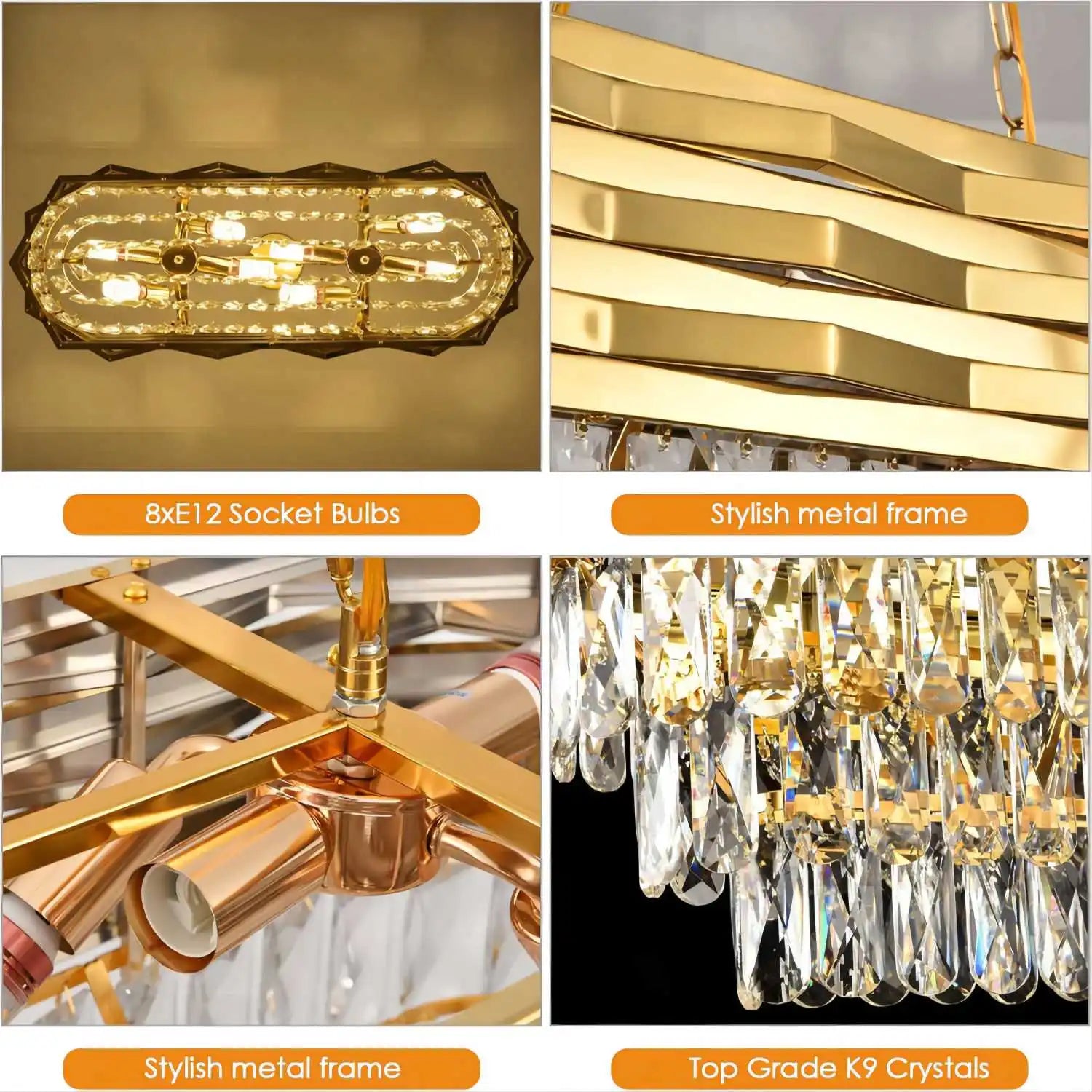 Gold Modern Crystal Chandelier - Luxury 8-Light Oval Ceiling Fixture