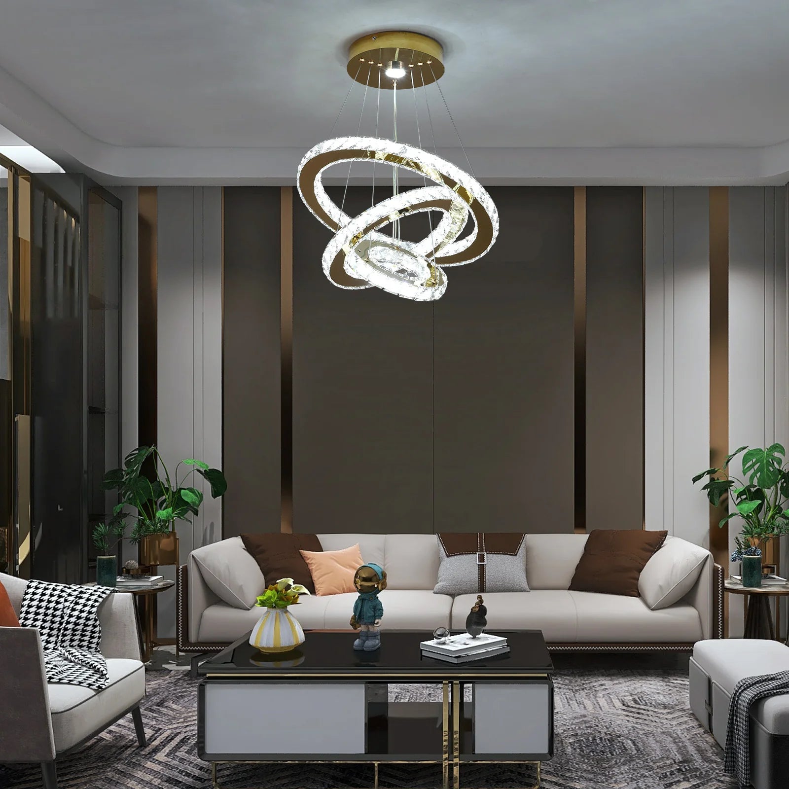 French Luxury 3-Ring Crystal Chandelier - Modern LED Light