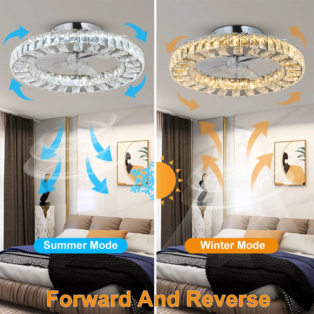 Luxury Crystal Chandelier Ceiling Fan with LED & Remote
