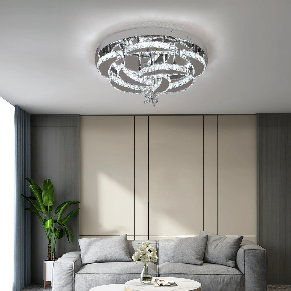 Luxury K9 Crystal Chandelier - Modern Dimmable LED Flush Mount