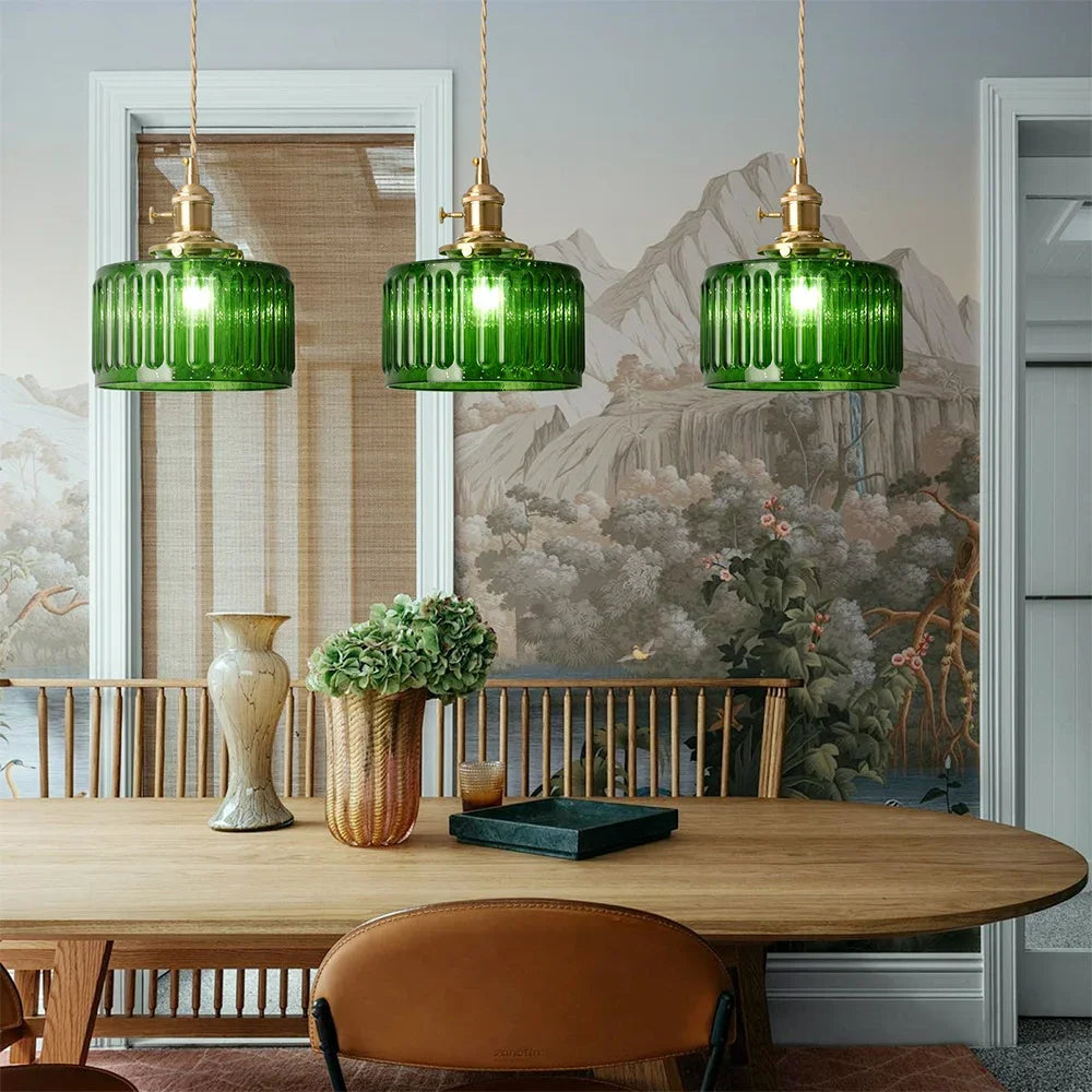 Retro Green Glass Crystal Pendant Light