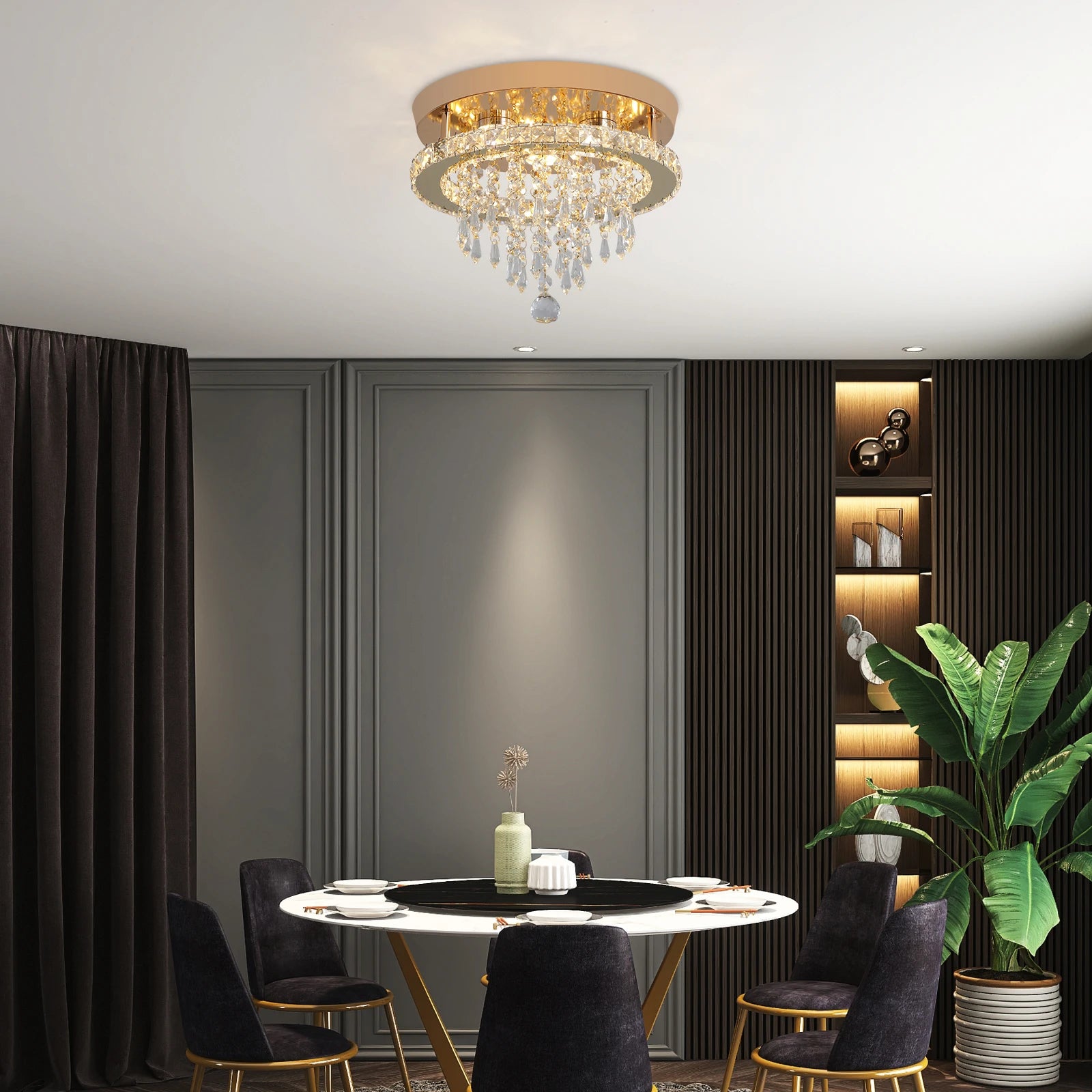 Luxury Gold Crystal Chandelier - Modern LED Bedroom Light