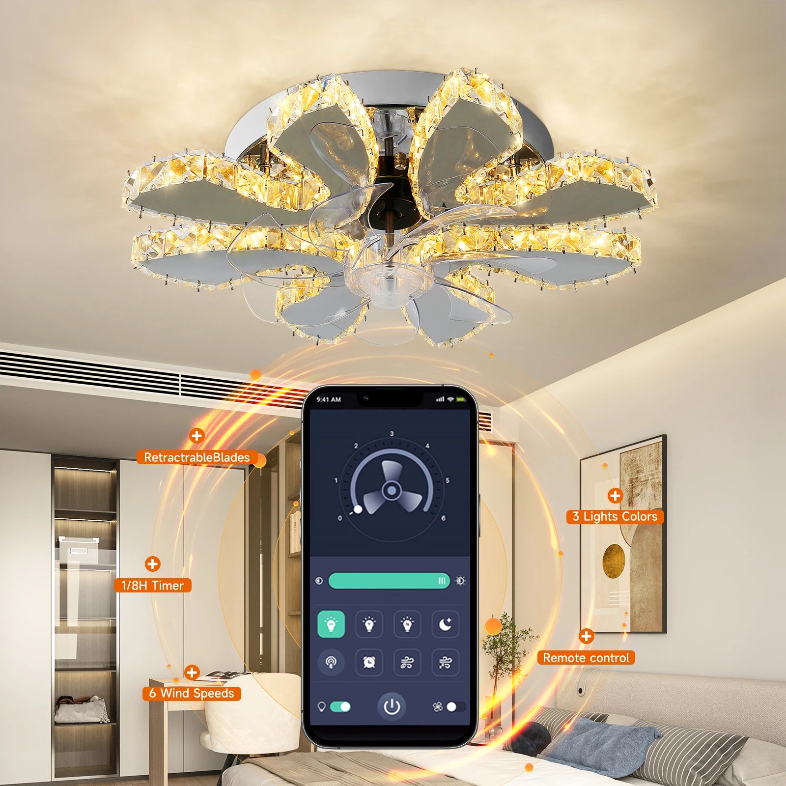 Modern Luxury Crystal Ceiling Fan Chandelier