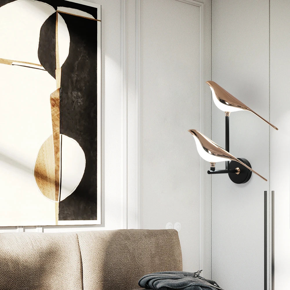 Creative Nordic Rotatable Bird Wall Light - Golden Crystal LED Sconce