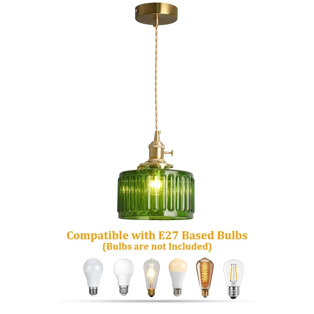 Retro Green Glass Crystal Pendant Light