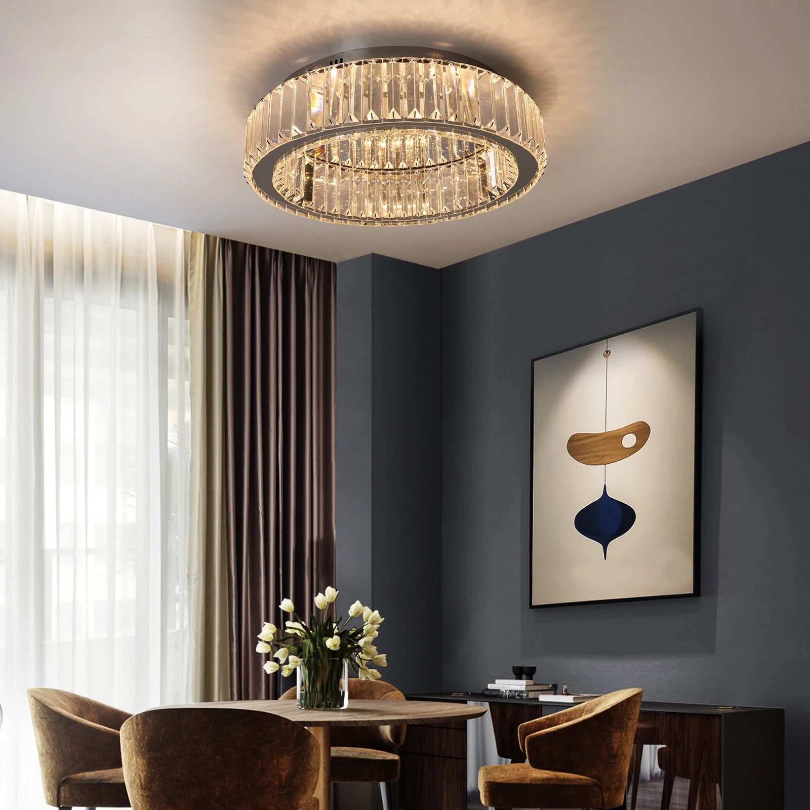 Modern Double-Circle Crystal LED Chandelier