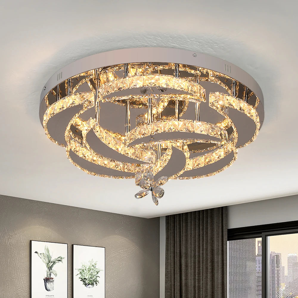 Luxury K9 Crystal Chandelier - Modern Dimmable LED Flush Mount