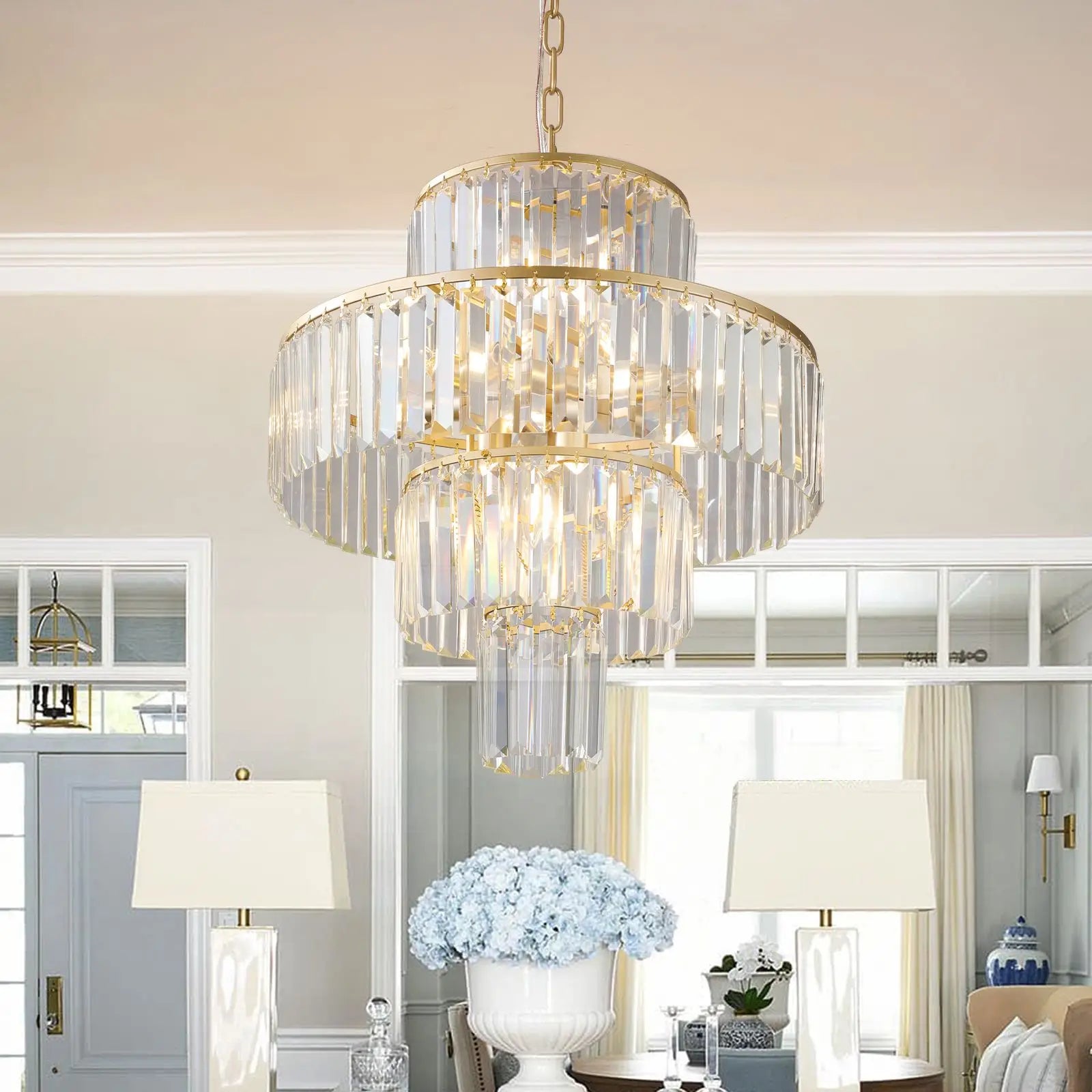 Modern 20" 4-Tier Crystal Chandelier - Gold Finish