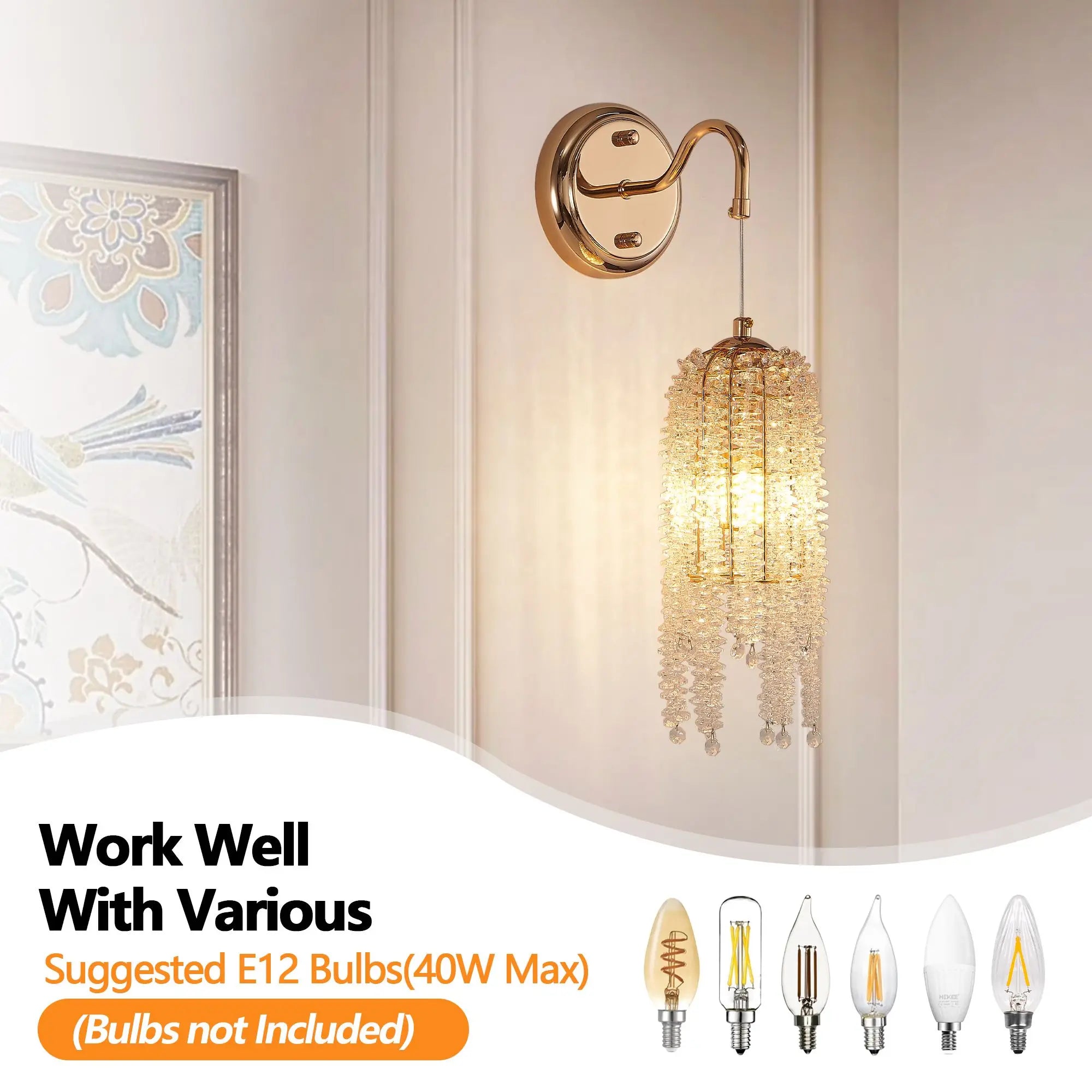 Elegant Gold Cascading Crystal Wall Sconces