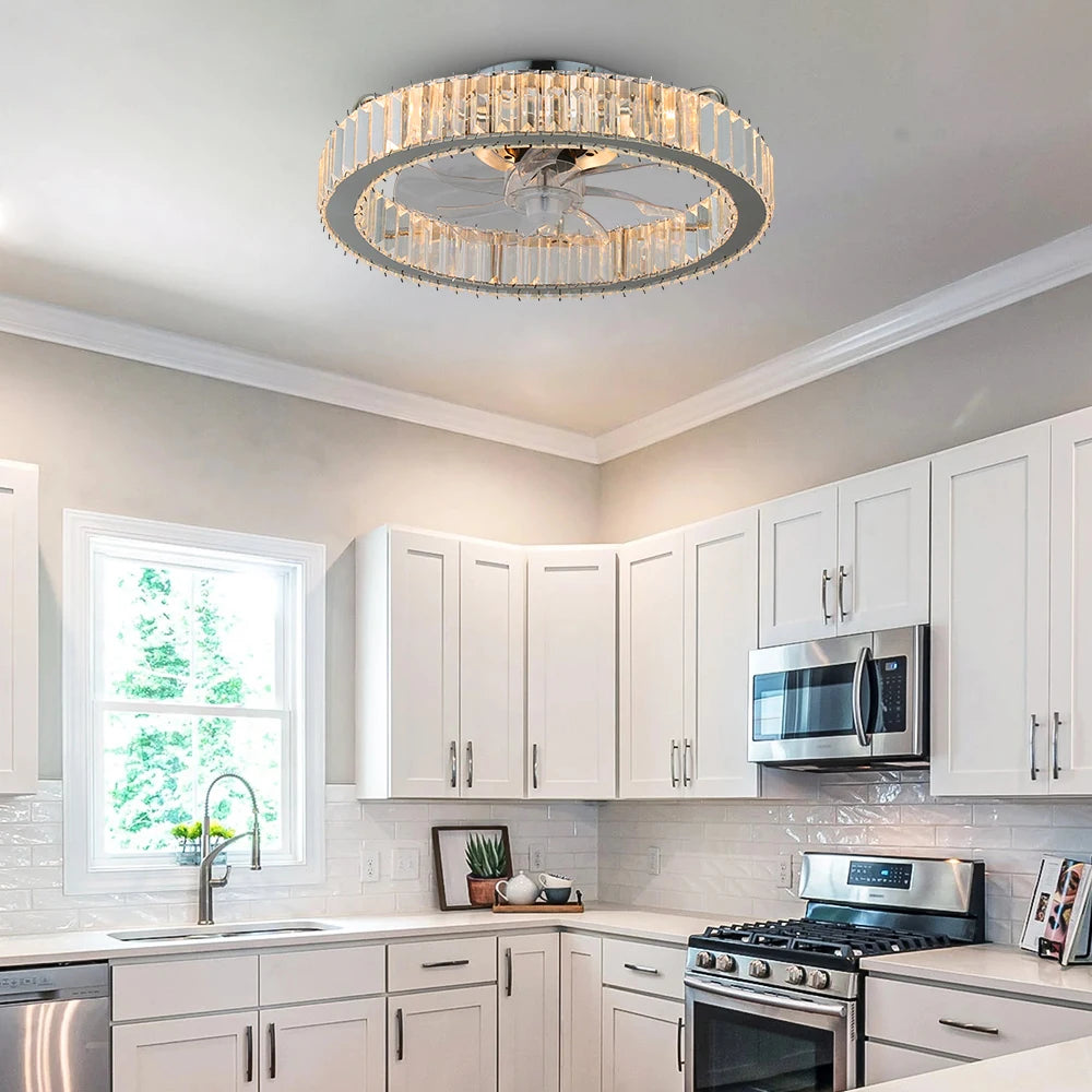 Luxury Crystal Chandelier Ceiling Fan with LED & Remote