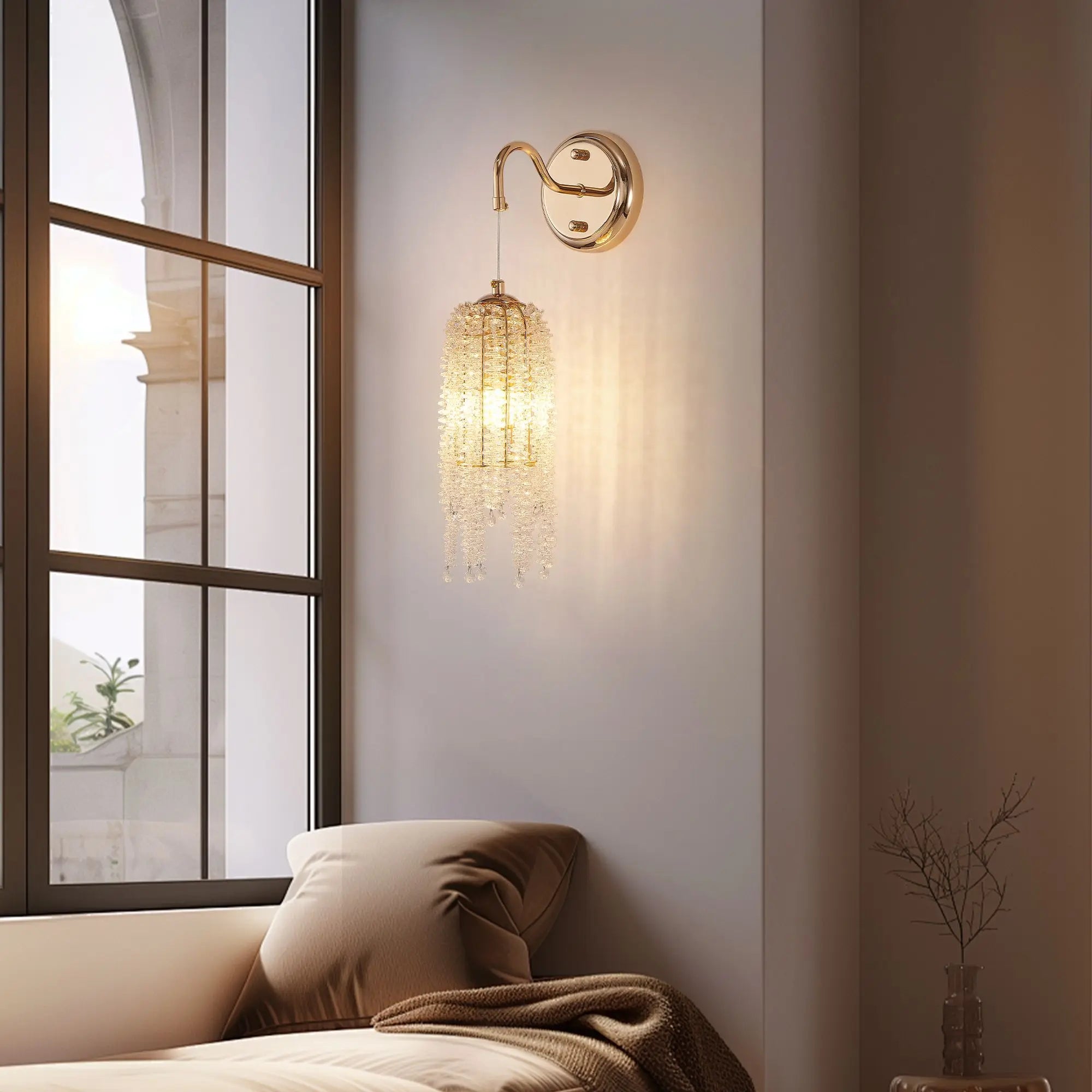 Elegant Gold Cascading Crystal Wall Sconces