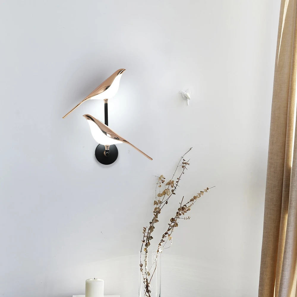 Creative Nordic Rotatable Bird Wall Light - Golden Crystal LED Sconce