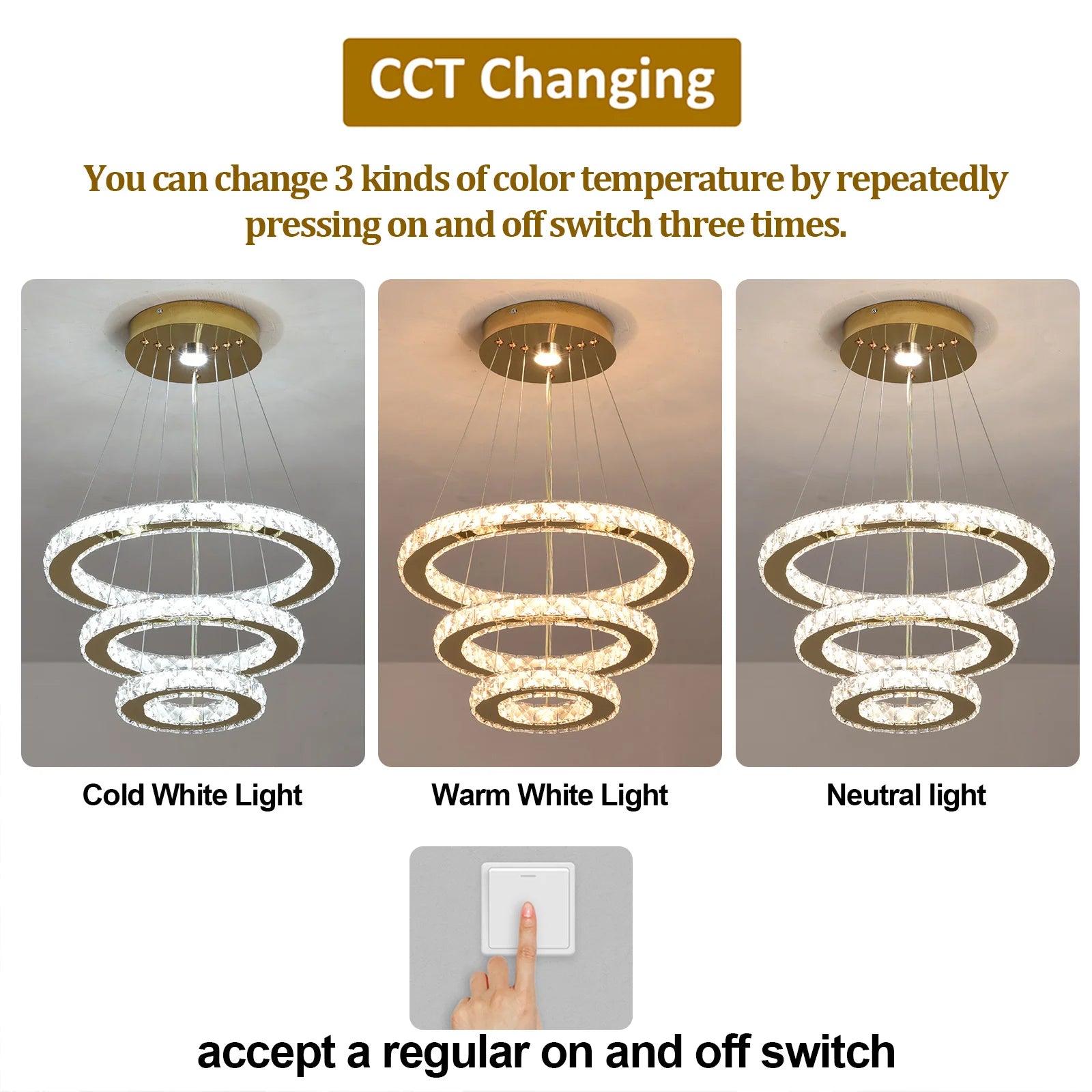 French Luxury 3-Ring Crystal Chandelier - Modern LED Light