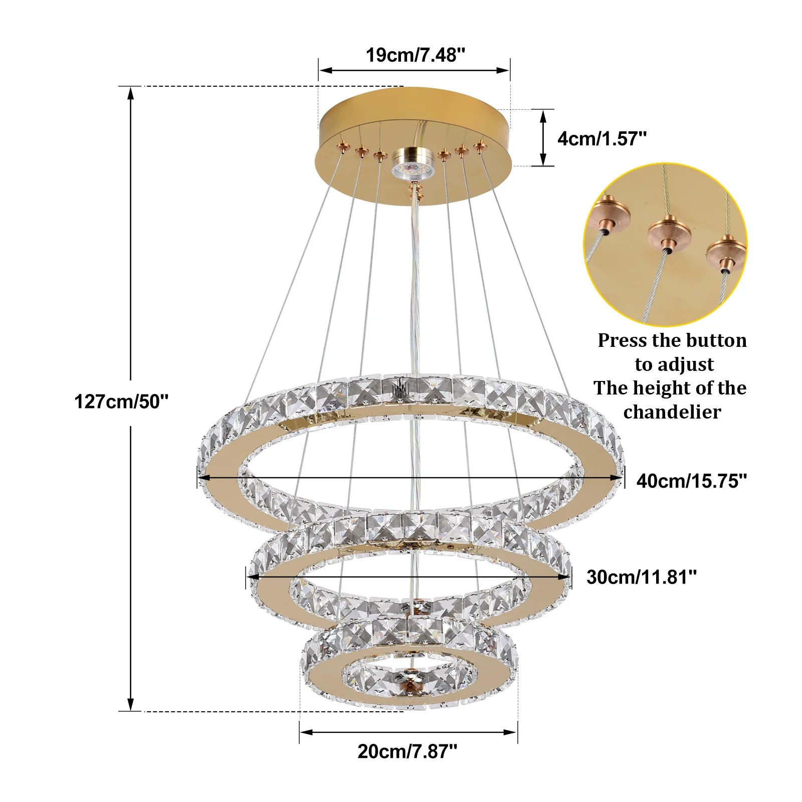 French Luxury 3-Ring Crystal Chandelier - Modern LED Light