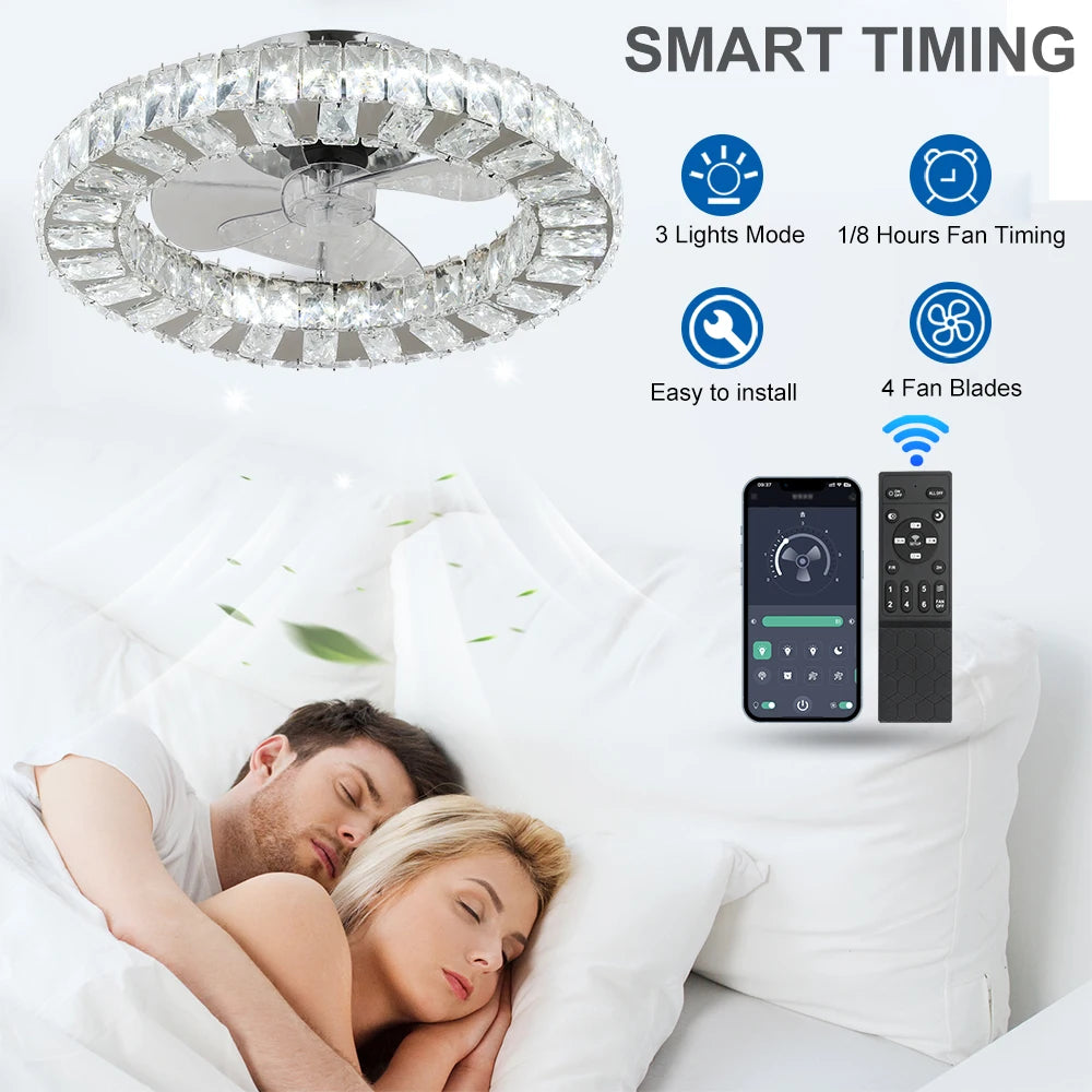 Luxury Crystal Chandelier Ceiling Fan with LED & Remote
