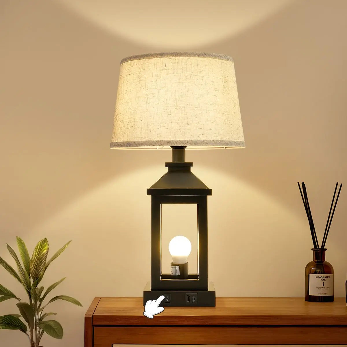 Modern Farmhouse Touch Control Table Lamps with USB-A & C Ports