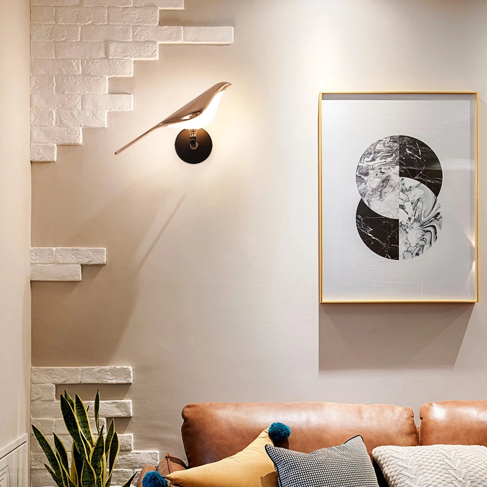 Creative Nordic Rotatable Bird Wall Light - Golden Crystal LED Sconce