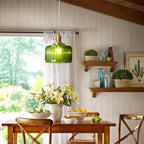 Retro Green Glass Crystal Pendant Light