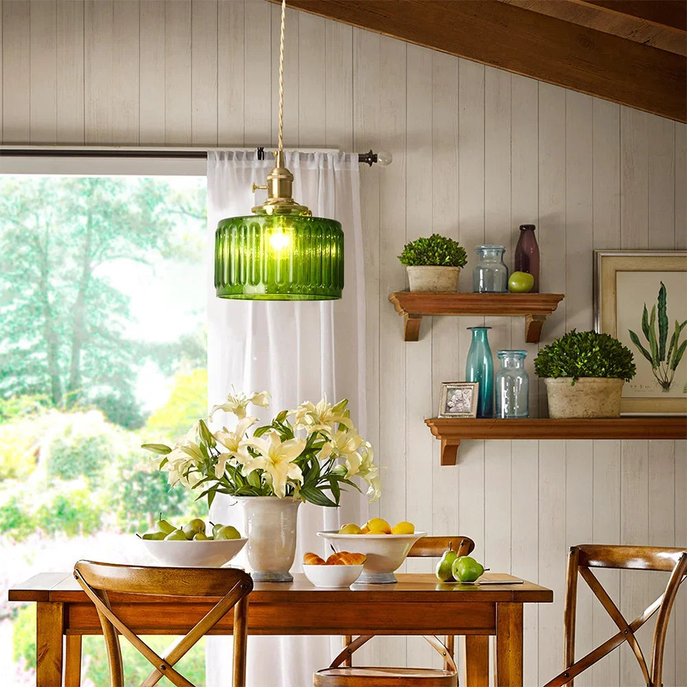 Retro Green Glass Crystal Pendant Light
