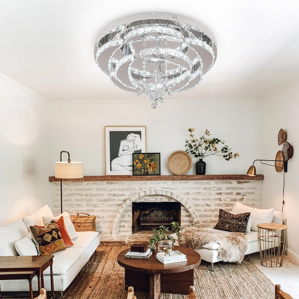 Luxury K9 Crystal Chandelier - Modern Dimmable LED Flush Mount