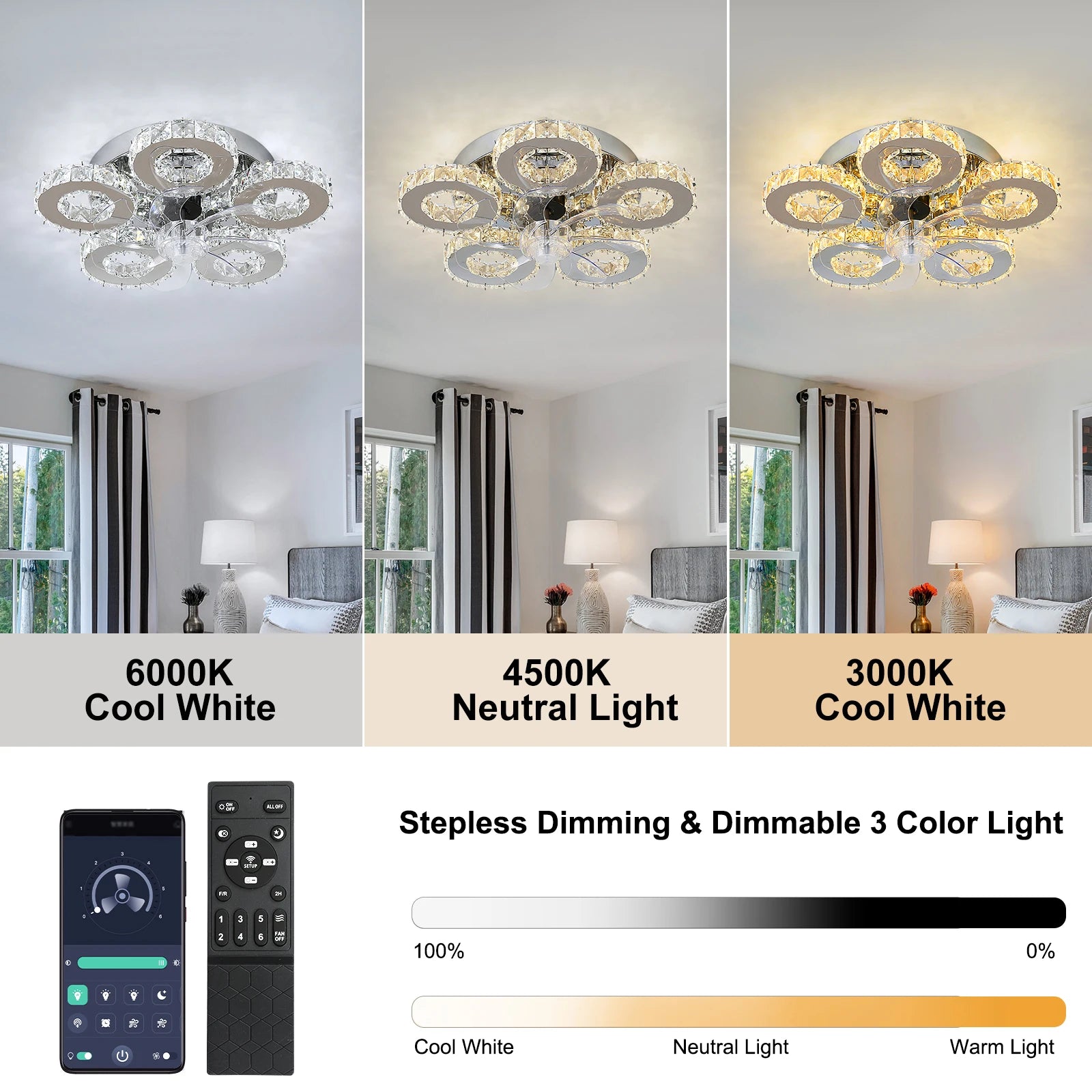 Modern Luxury Crystal Ceiling Fan Chandelier