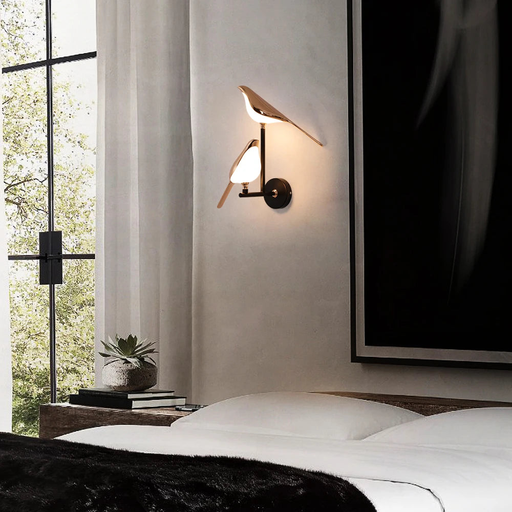 Creative Nordic Rotatable Bird Wall Light - Golden Crystal LED Sconce