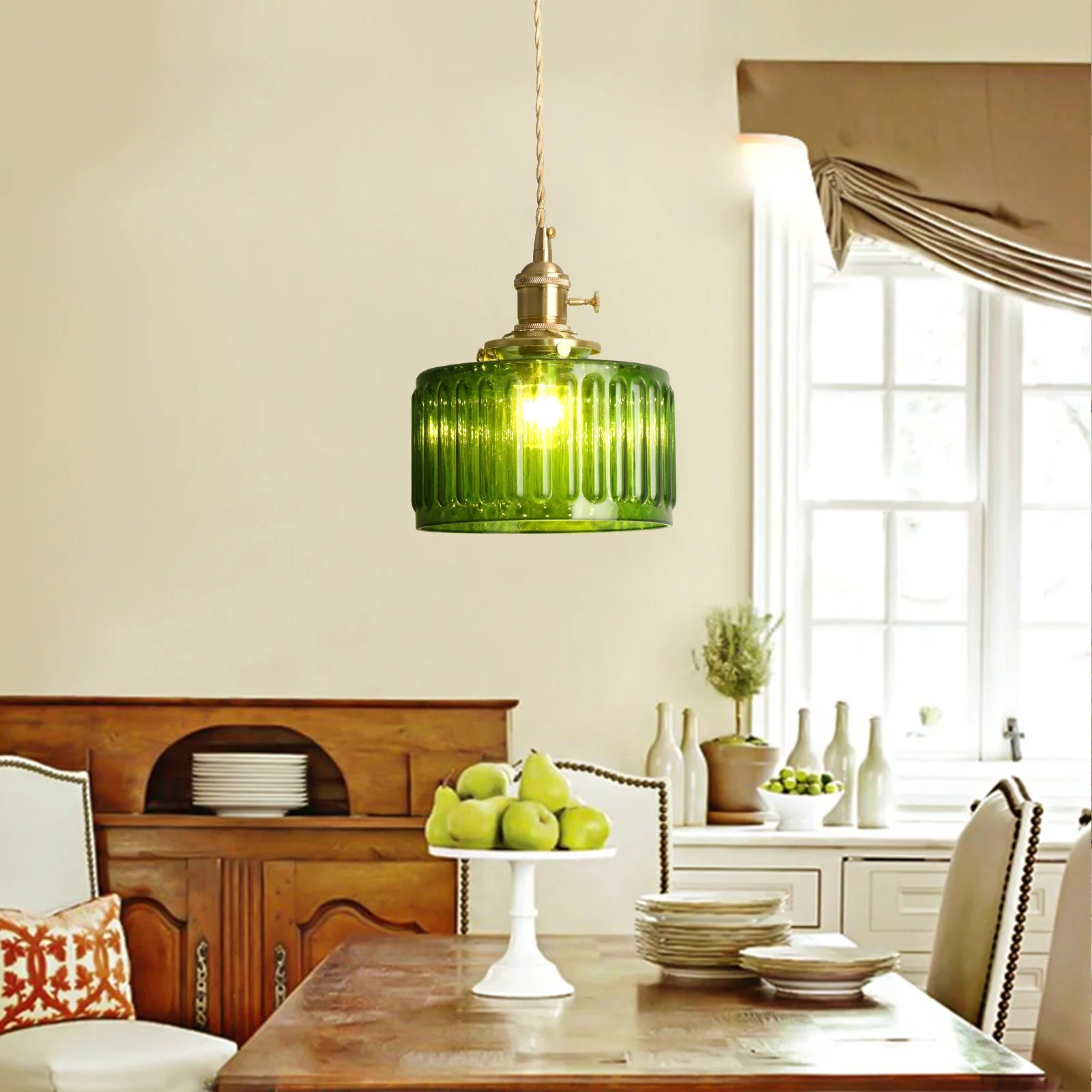 Retro Green Glass Crystal Pendant Light