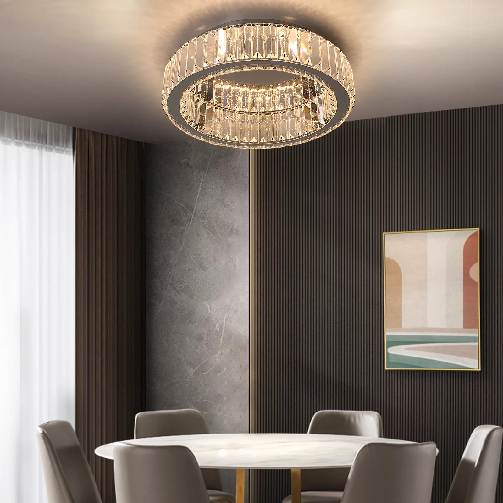 Modern Double-Circle Crystal LED Chandelier