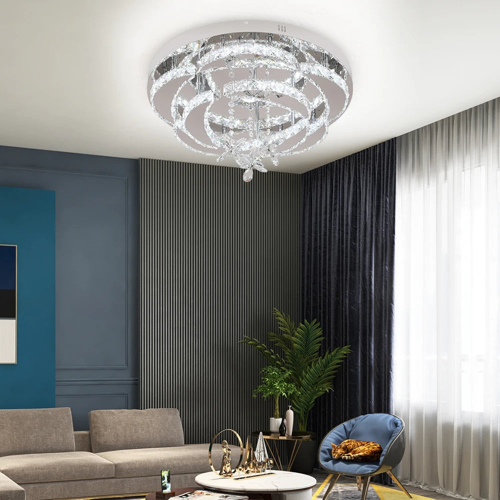 Luxury K9 Crystal Chandelier - Modern Dimmable LED Flush Mount