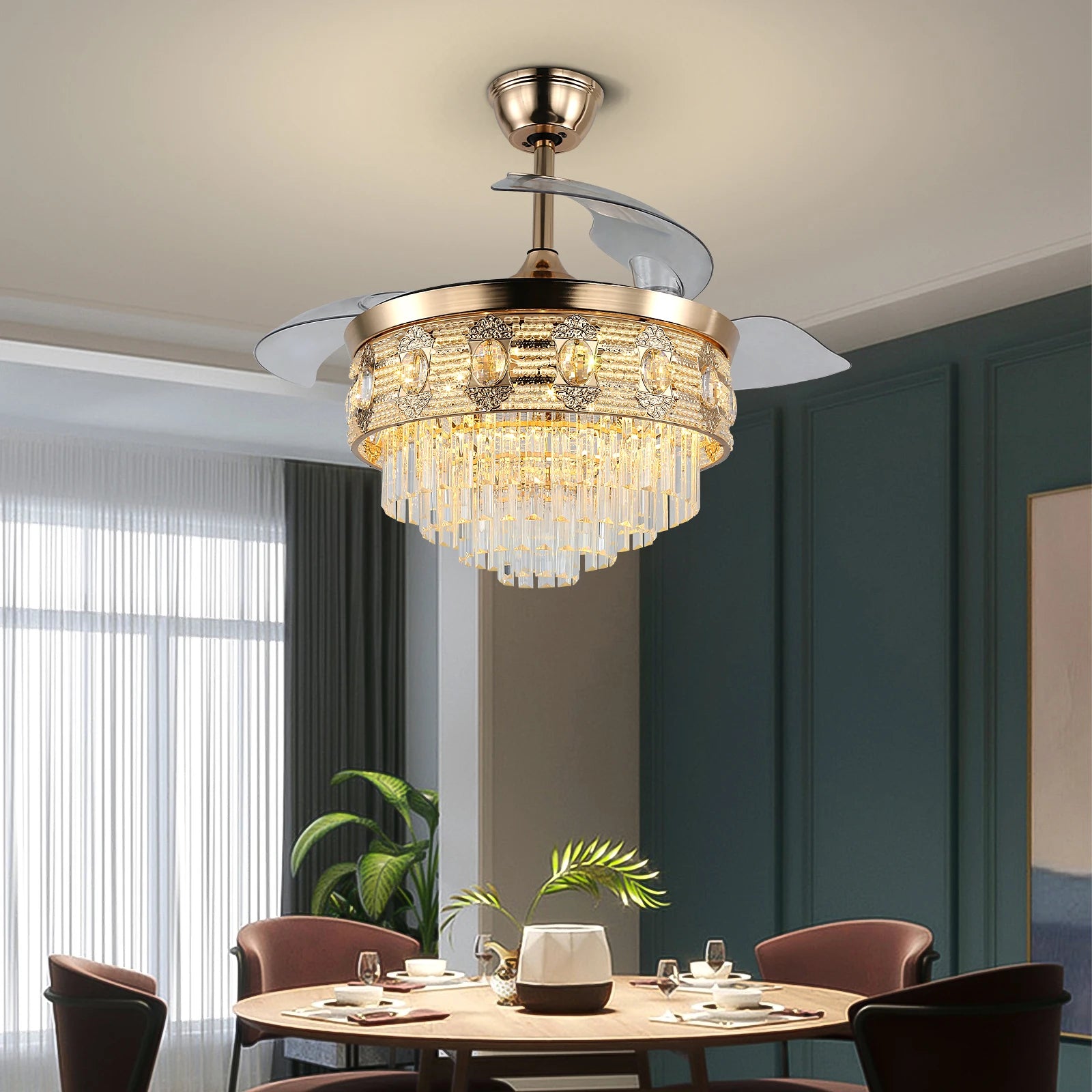 Luxury Gold Smart Ceiling Fan Chandelier - 42"